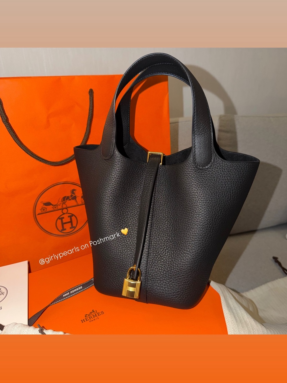 Hermès Picotin 18 Clemence Taurillon Leather Noir Gold Hardware
